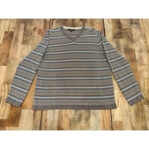 Merona Men’s Striped Sweater Pullover Brown Blue Crew Neck Long Sleeve Size L